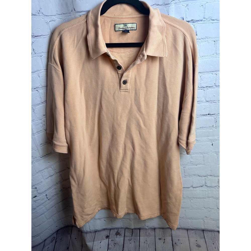 Tommy Bahama Silk Blend Polo Shirt Short Sleeve Casual Peach XL